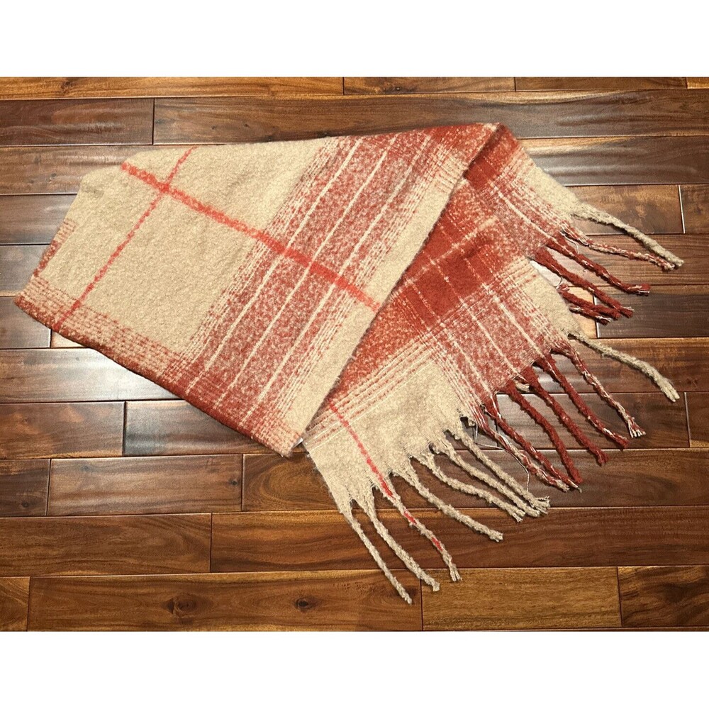 Women’s Blanket Scarf Wrap Time And Tru Orange Tan Brown Large Soft Fringe